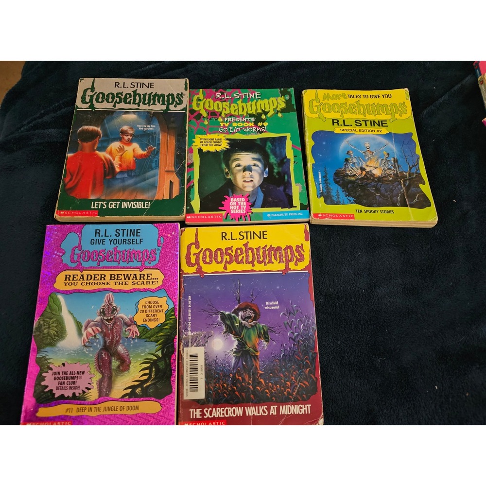 Vintage Goosebumps Book Lot R.L. Stine 90s Scholastic 5 Books Scarecrow TV Book